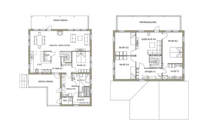 Ljust trähus i vitt