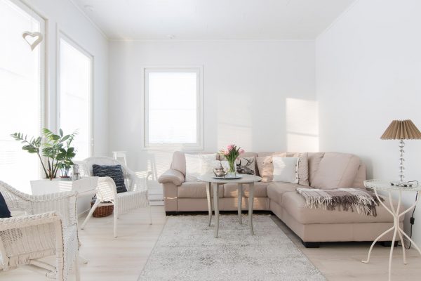 Ljust trähus i vitt